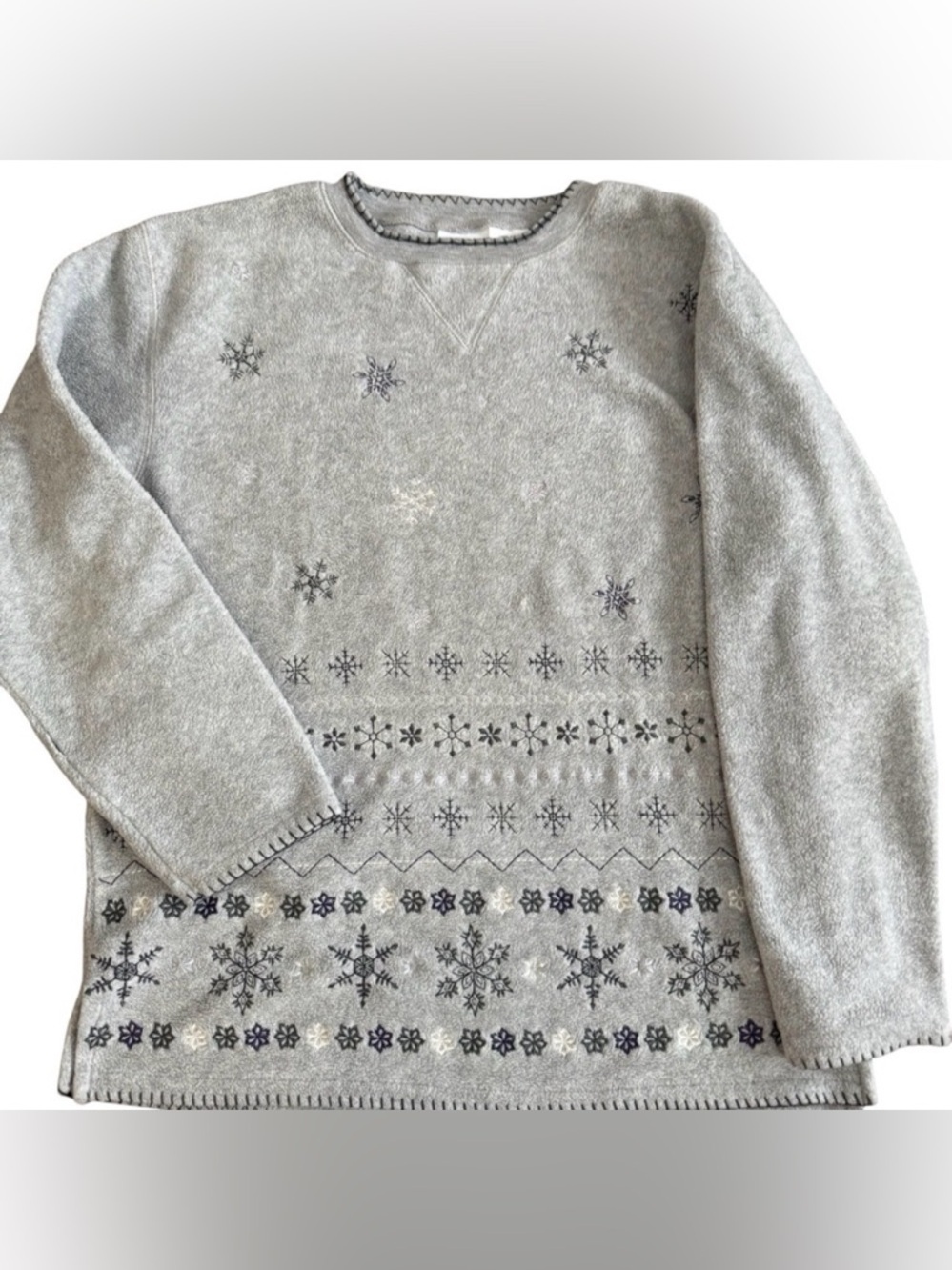 Bobbie Brooks Snowflake Winter Sweater Gray Nordic Fair Isle Women M Cozy